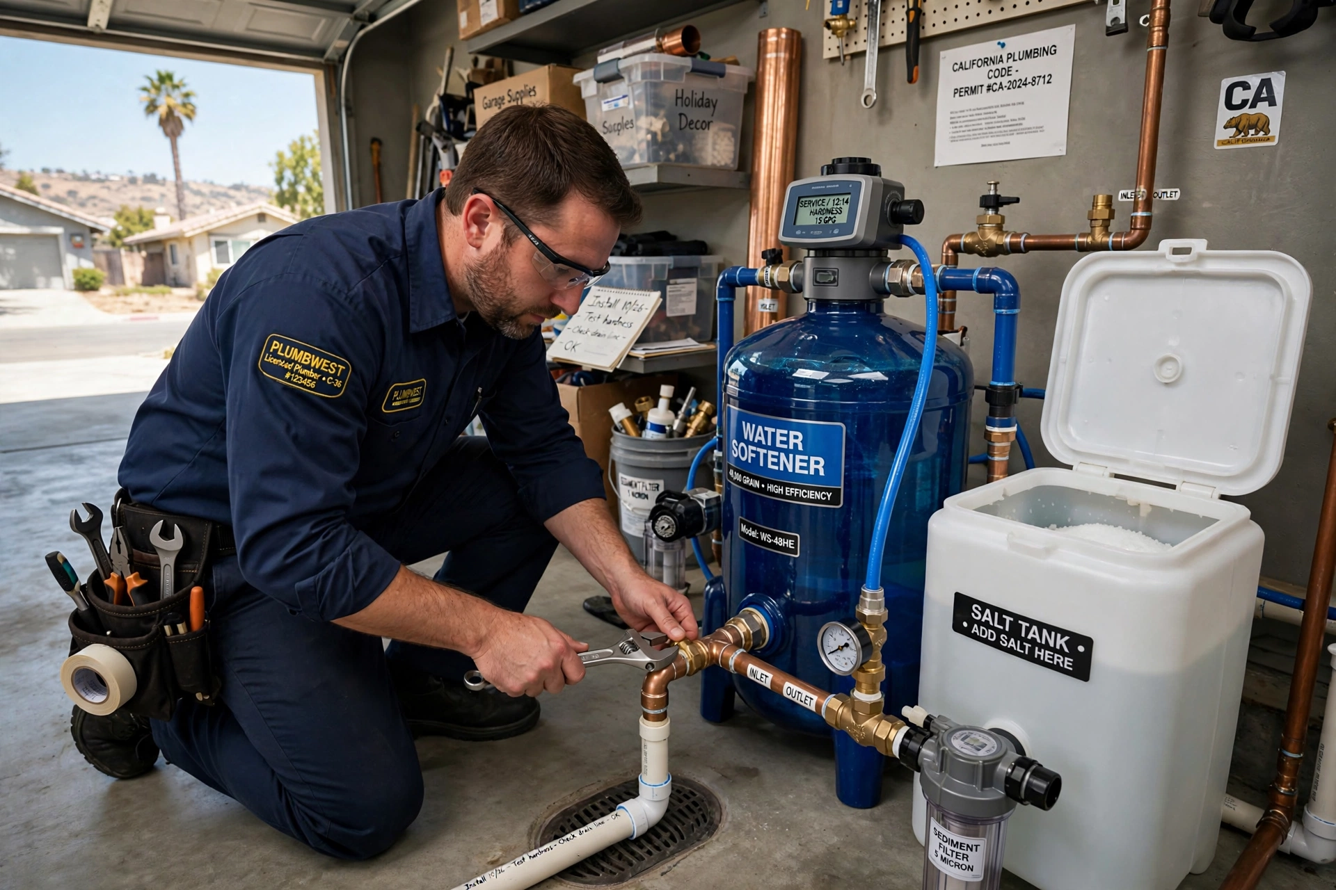 Water softener installation in Brea California garage Water softener installation in Brea California garage