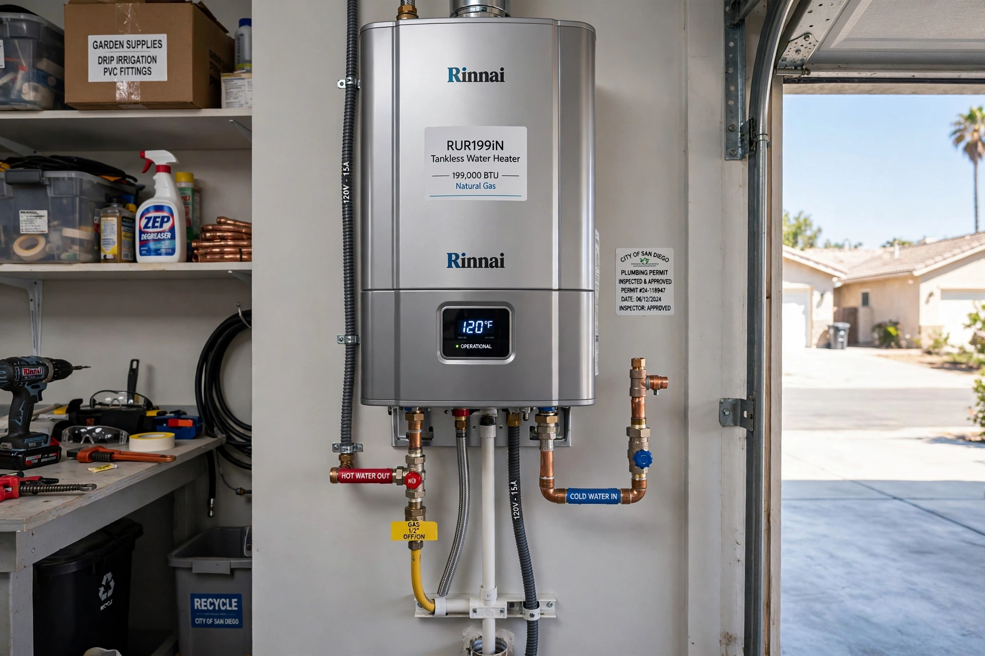 Professional tankless water heater installation in California garage Professional tankless water heater installation in California garage