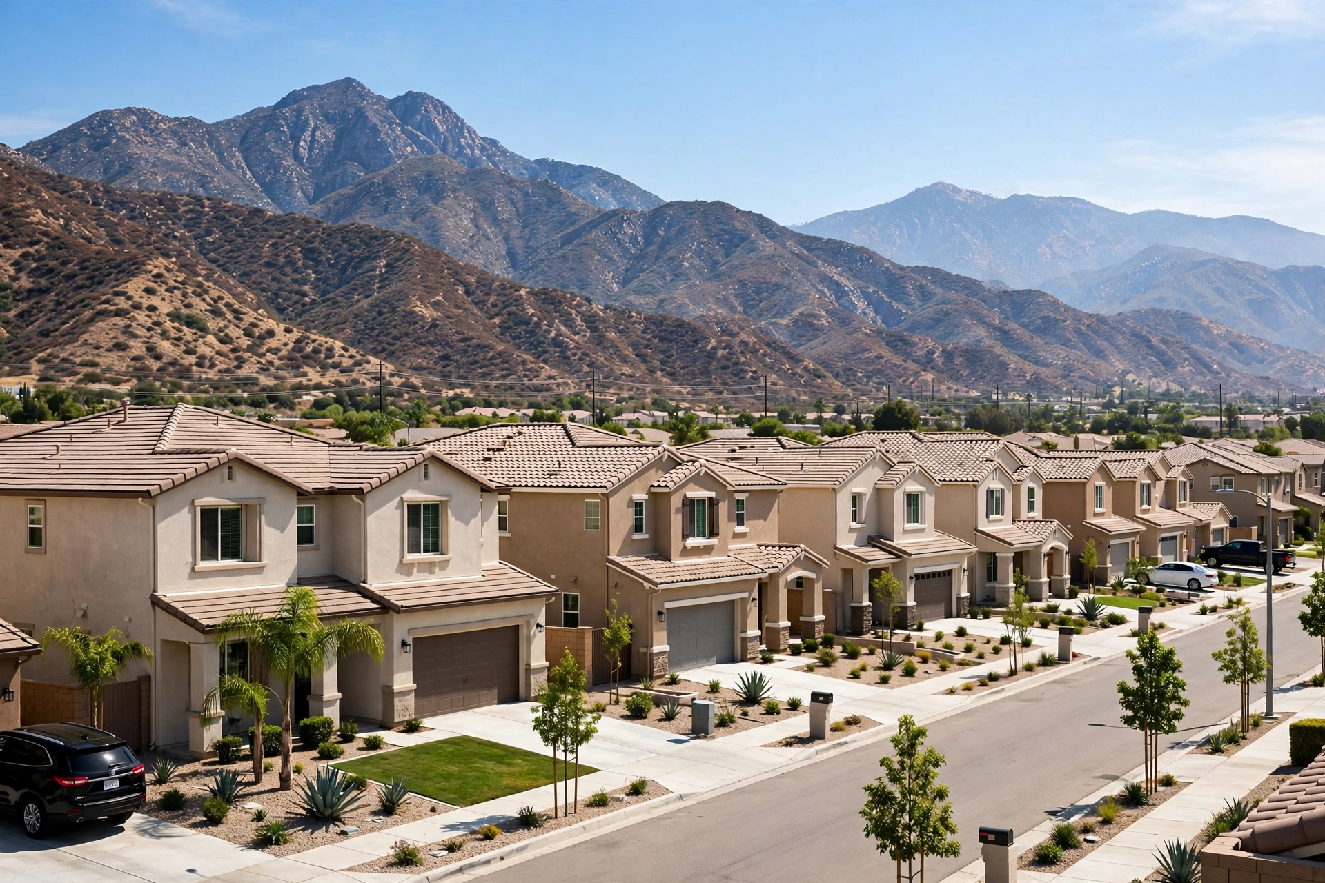 Suburban tract homes with mountain views in Fontana California Suburban tract homes with mountain views in Fontana California
