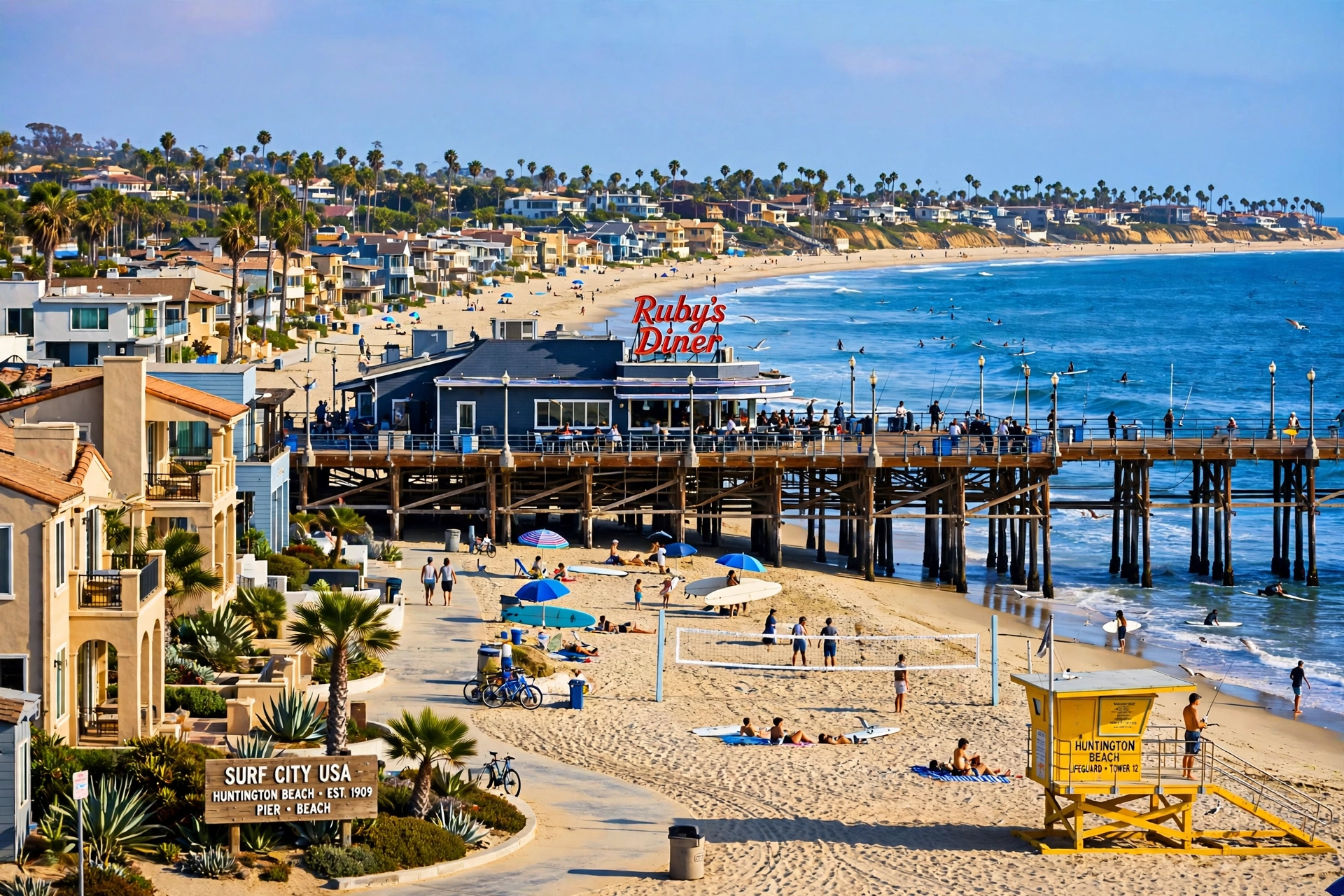 Huntington Beach California pier and coastline Huntington Beach California pier and coastline