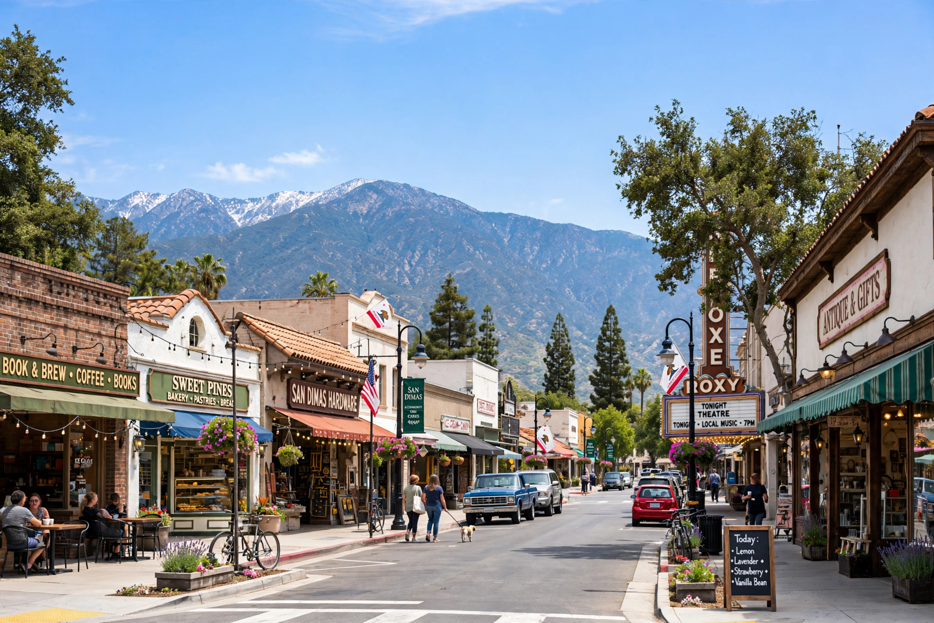 Downtown San Dimas California with San Gabriel Mountains
