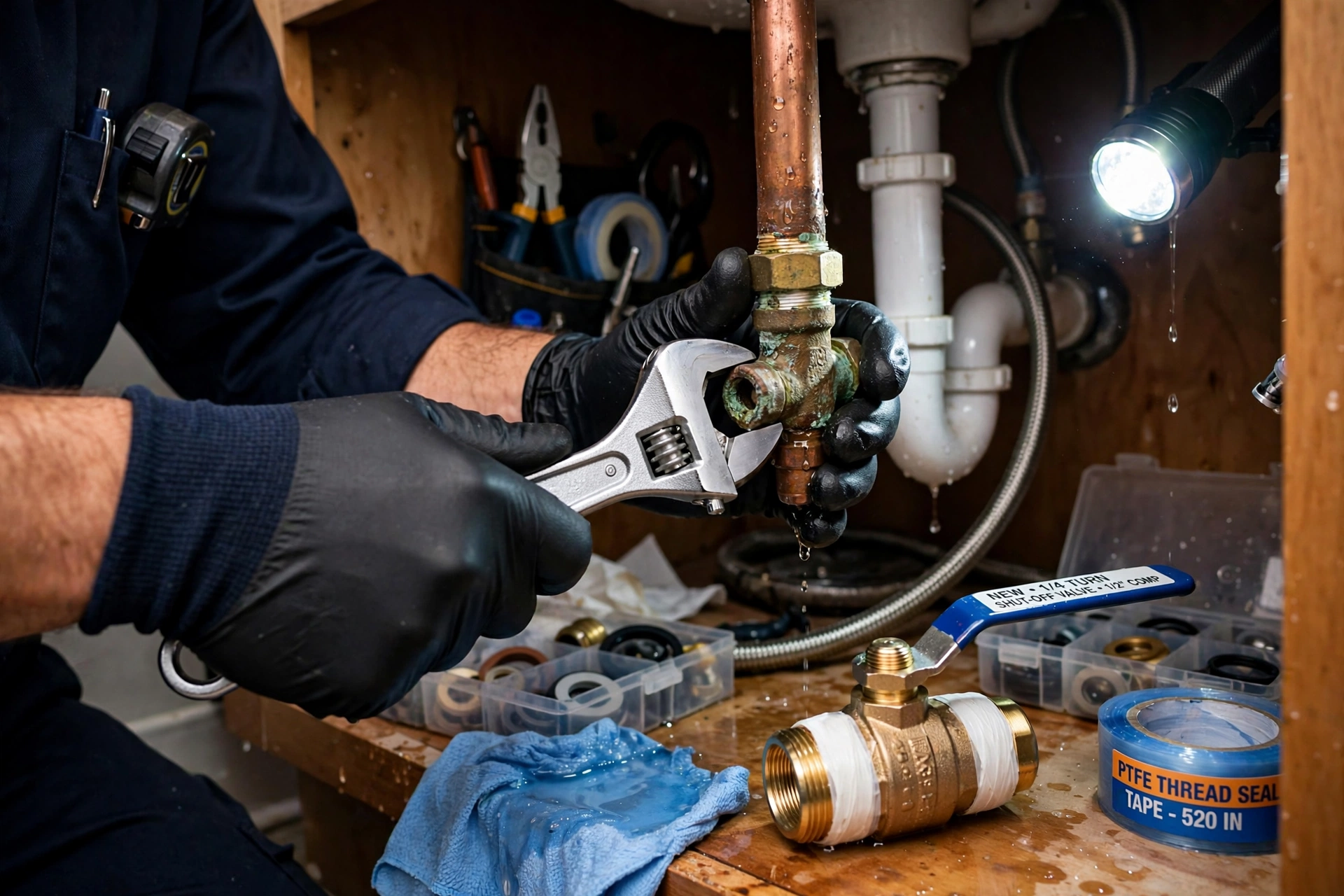 Plumber replacing shut-off valve in Tustin California Plumber replacing shut-off valve in Tustin California