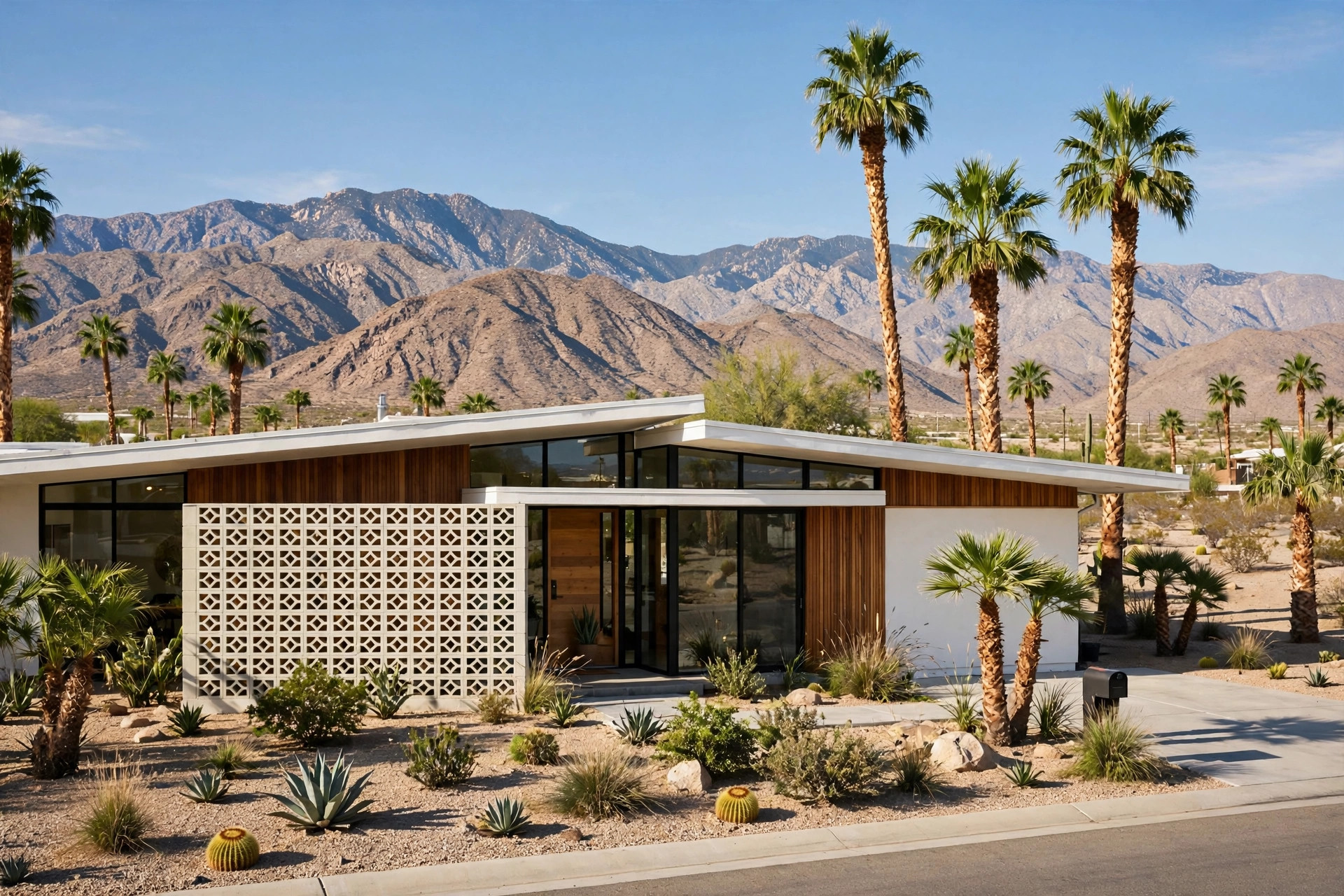 Mid-century modern home exterior in Cathedral City, California mid-century home exterior in Cathedral City California