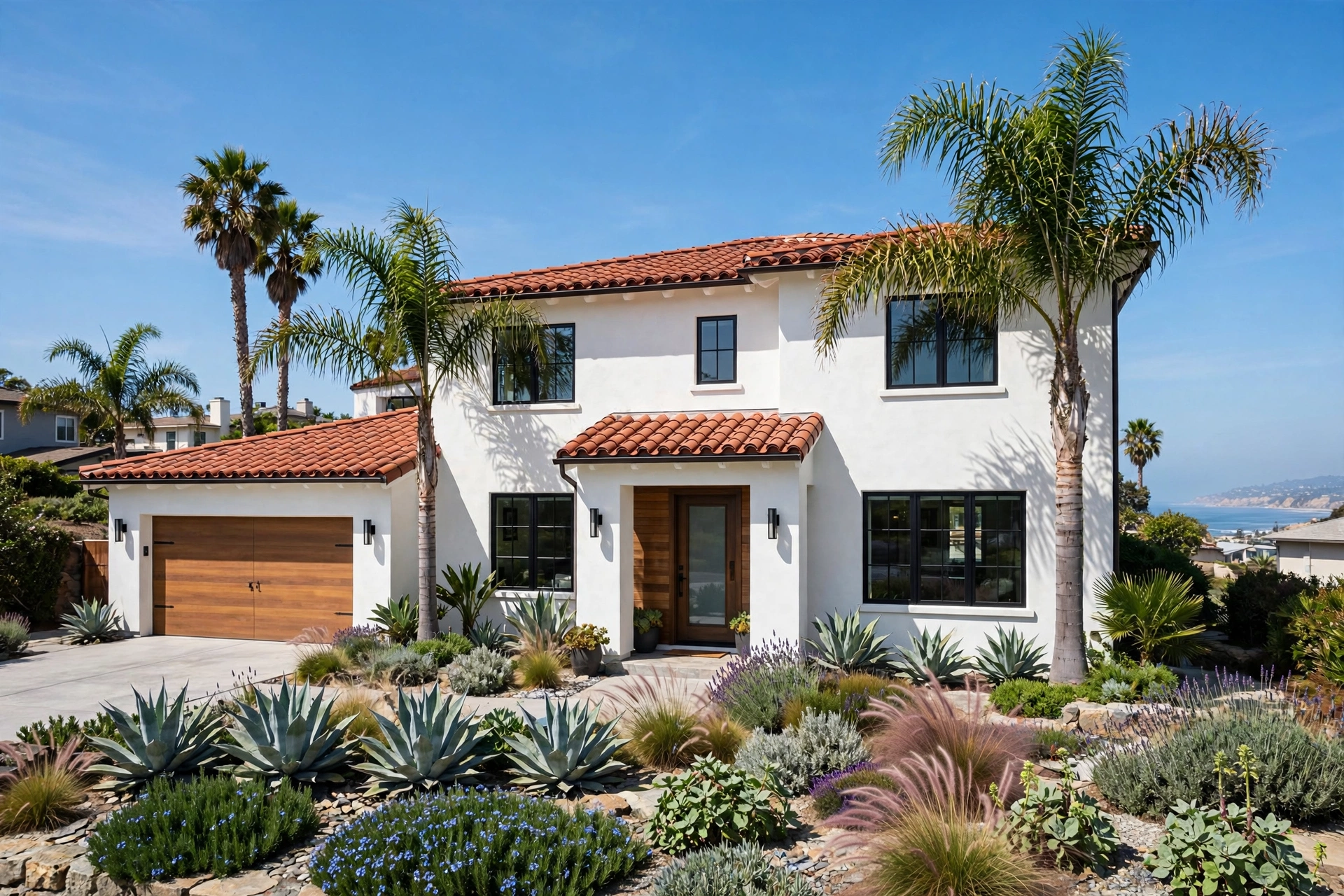 San Diego California coastal home exterior with tile roof San Diego California coastal home exterior with tile roof