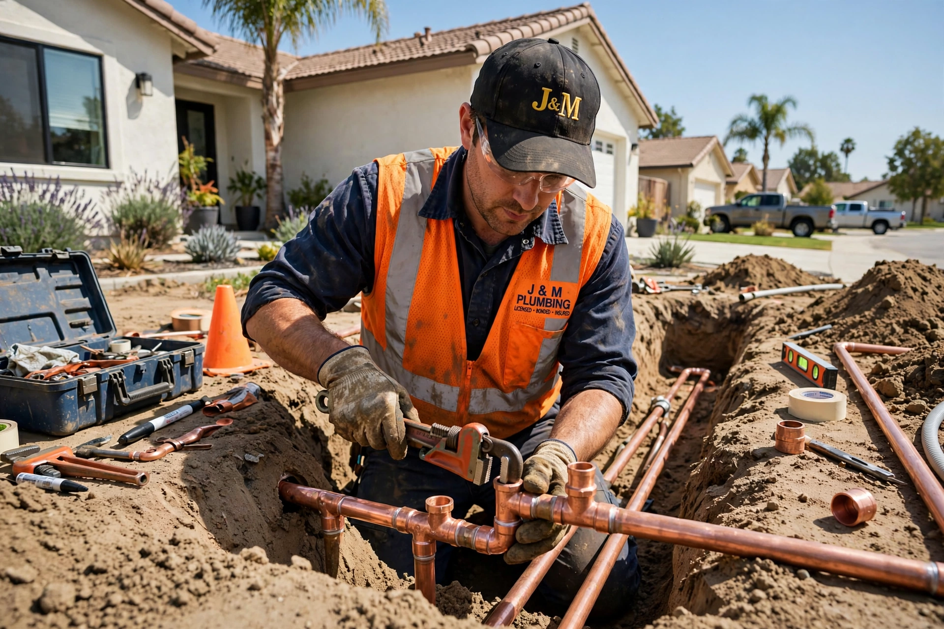 Plumber installing new copper water line in California - Pro Plumbers California Plumber installing new copper water line in California - Pro Plumbers California