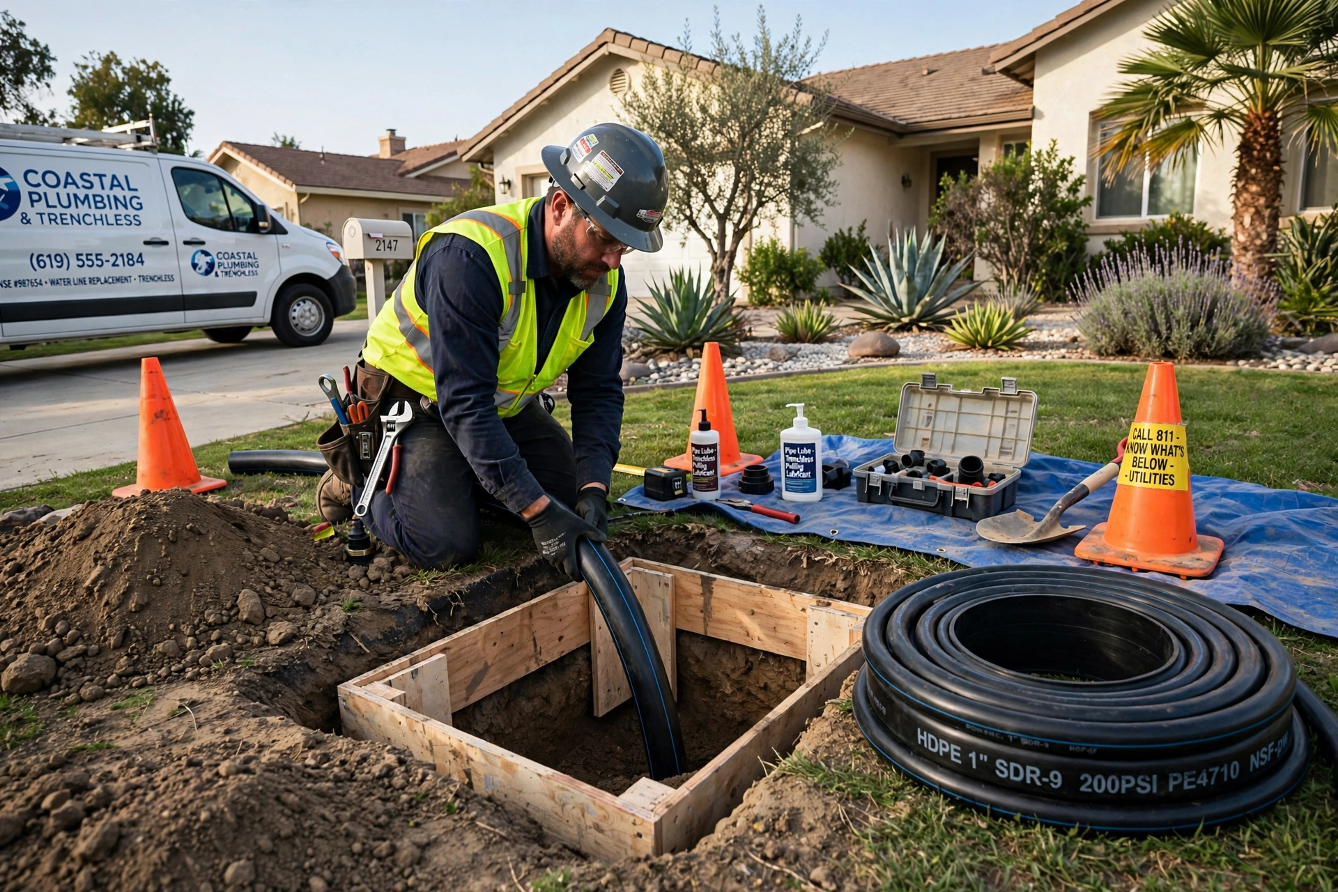 Trenchless water line replacement in California yard - Pro Plumbers California Trenchless water line replacement in California yard - Pro Plumbers California