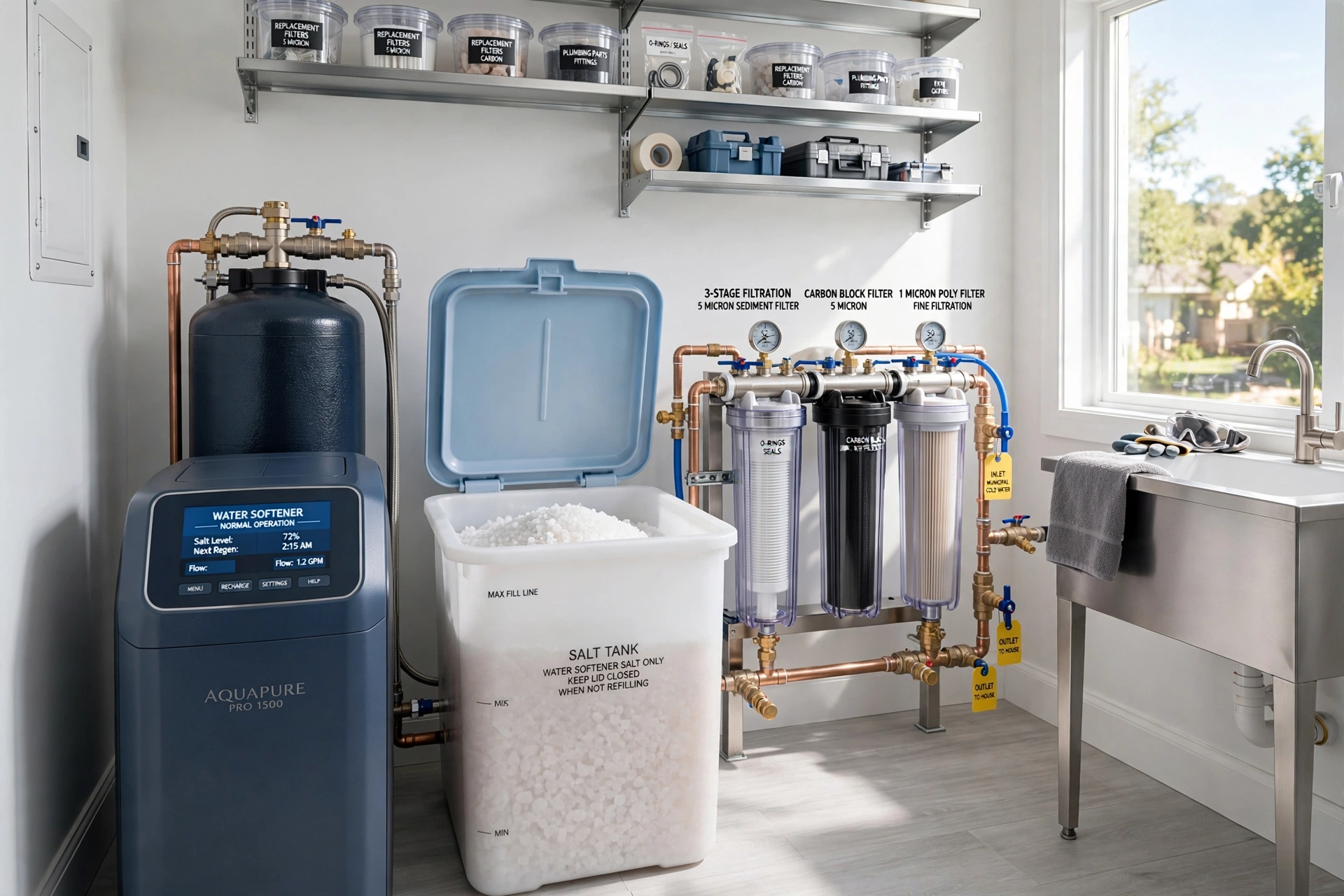 Water softener system with salt tank - Pro Plumbers California